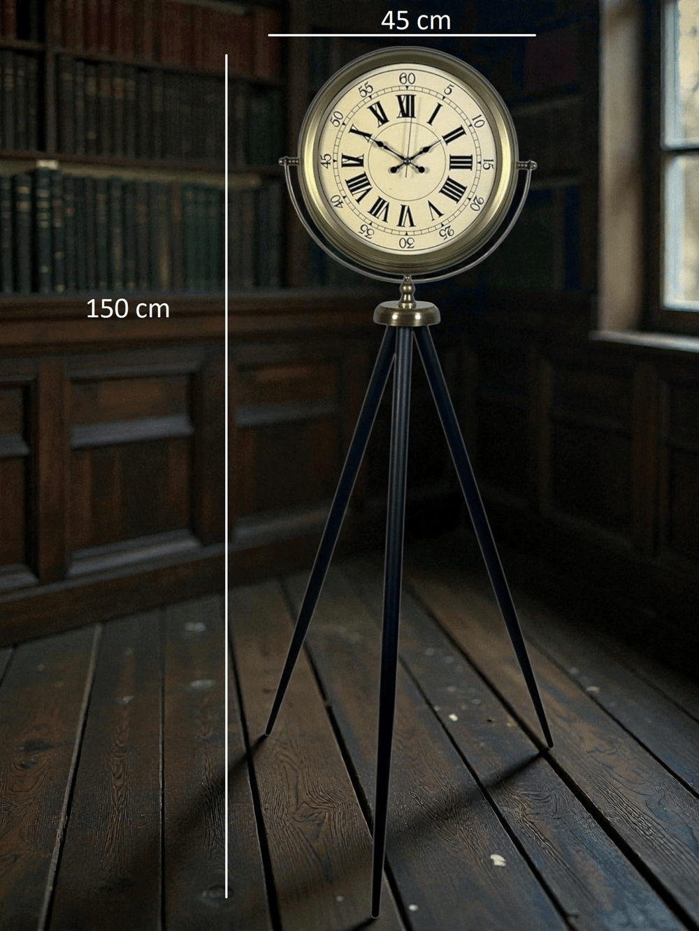 Antik Görünümlü Eskitme Tripod Ayaklı Saat