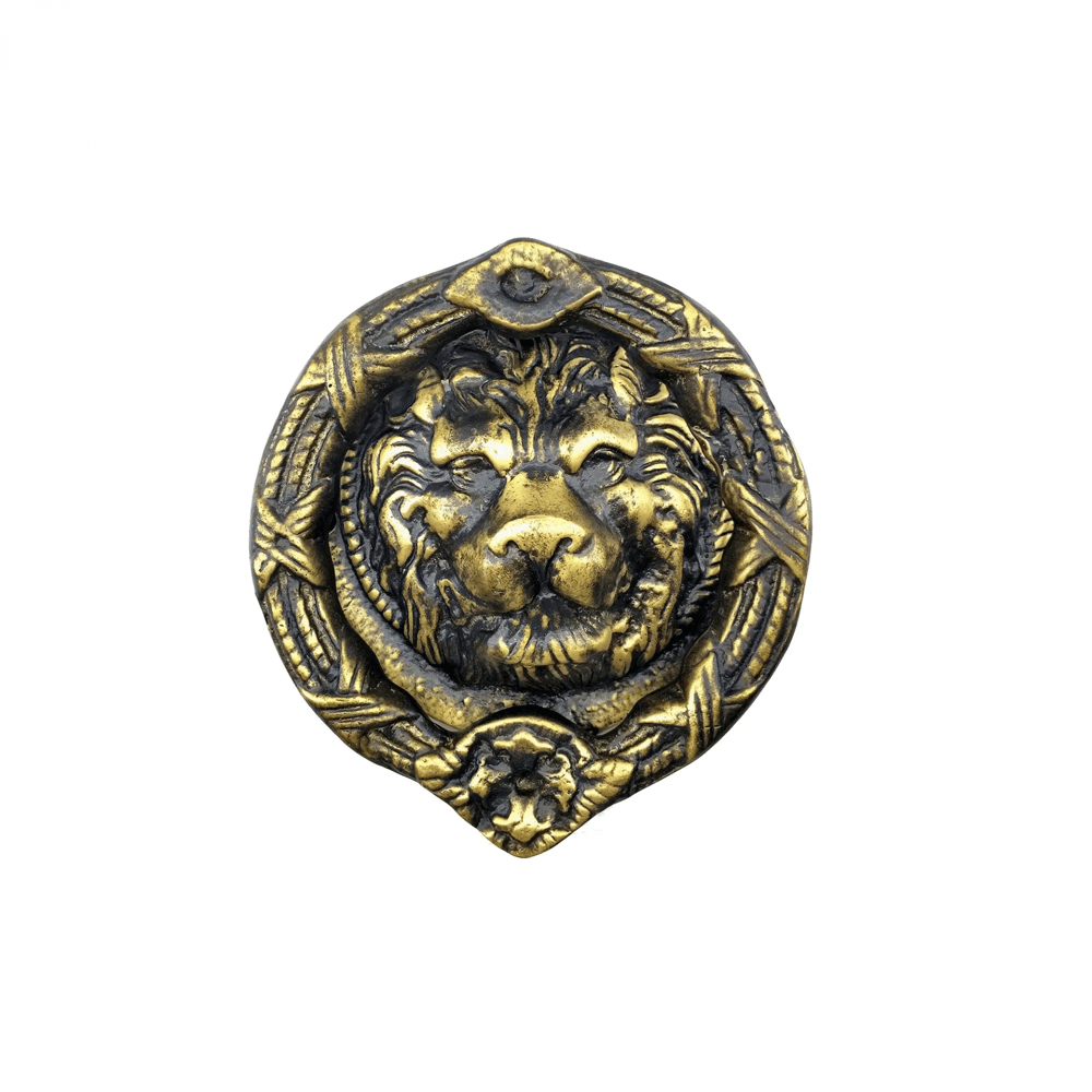 Antika Tarz Dekoratif Pirinç Aslan Kapı Tokmağı, Taktak - 185 Mm, Antik