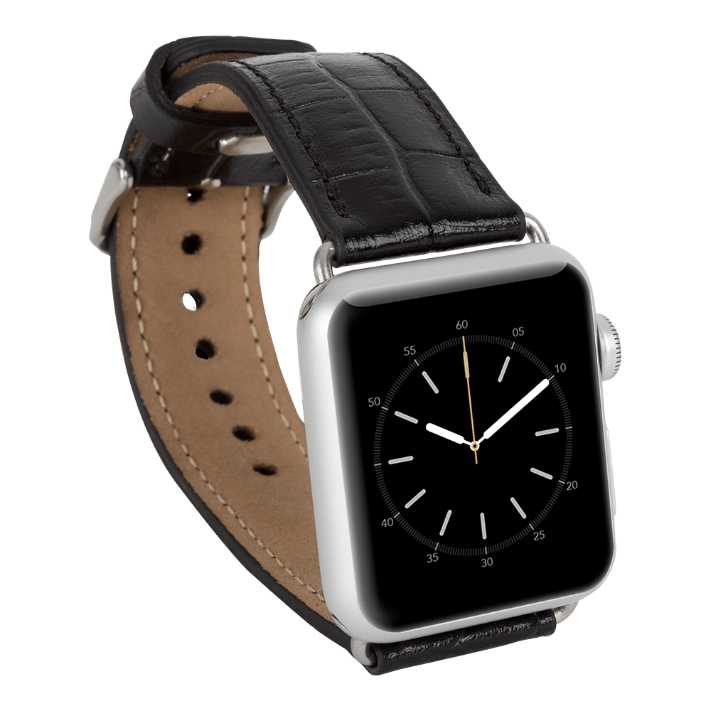 Apple Watch Uyumlu Deri Kordon 42-44-45mm Kroko Siyah