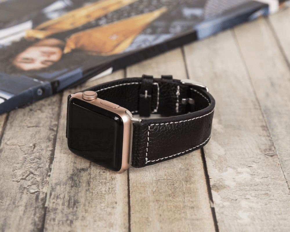 Apple Watch Uyumlu Deri Kordon 42-44-45mm NM4-AS1 Siyah