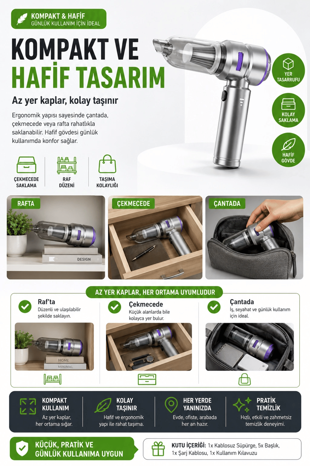 Araç Ev Ofis Uyumlu El Tipi Şarjlı Süpürge Ve Basınçlı Hava Üfleme Cihazı