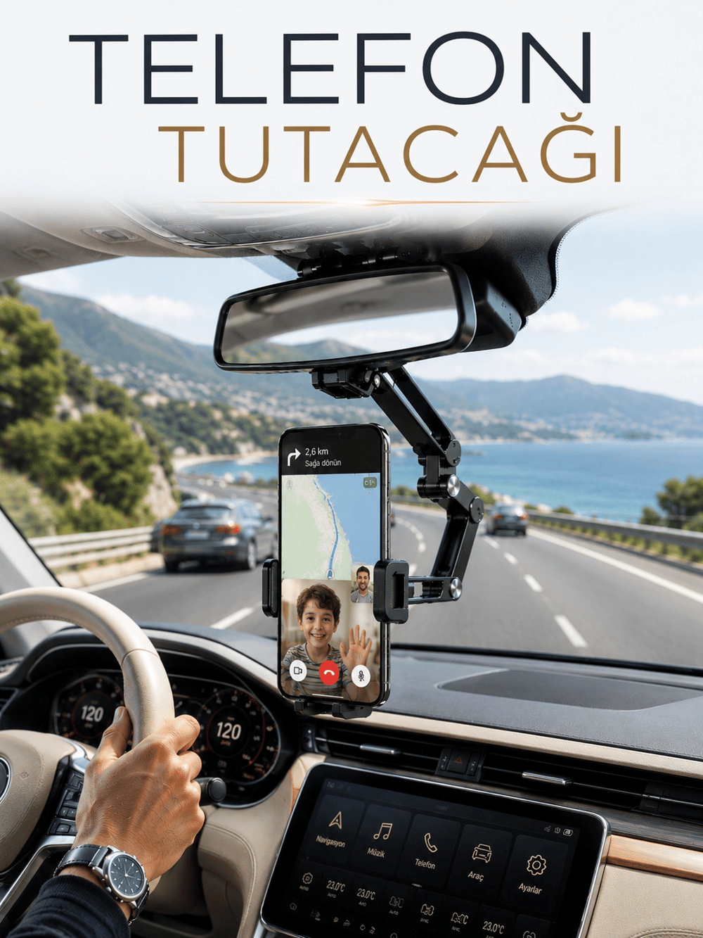 Araç İçi Dikiz Aynası Telefon Tutucu 360° Döner Ayarlanabilir Katlanabilir