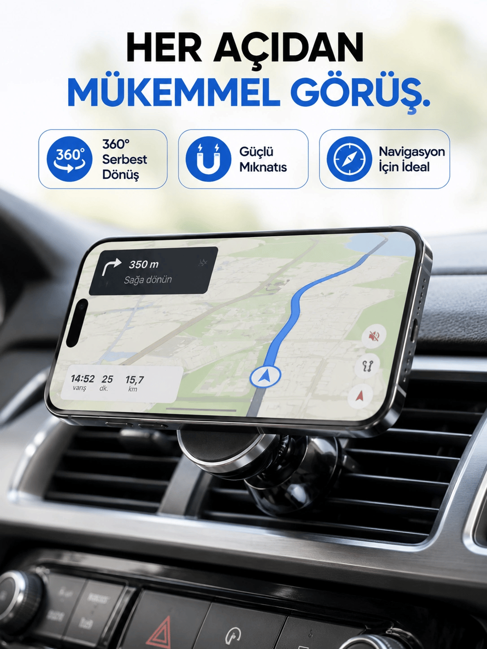 Araç İçi Manyetik Telefon Tutucu Havalandırma Izgarası Uyumlu Telefon Tutacağı