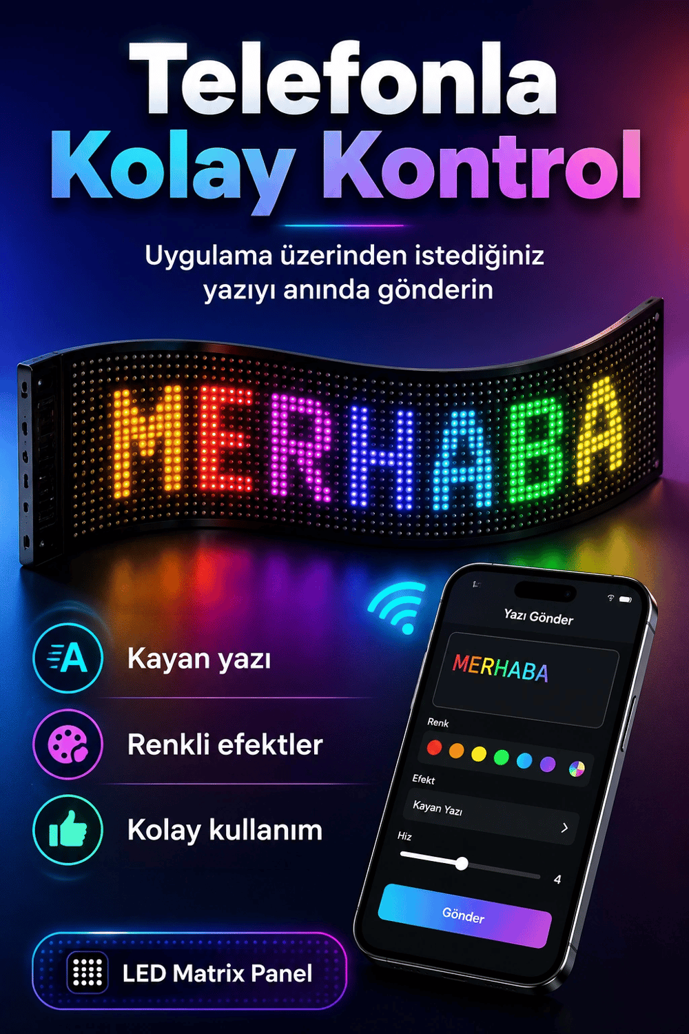Araç Mağaza Ve Vitrin İçin Renkli LED Kayan Yazı Paneli Kumandalı Ekran