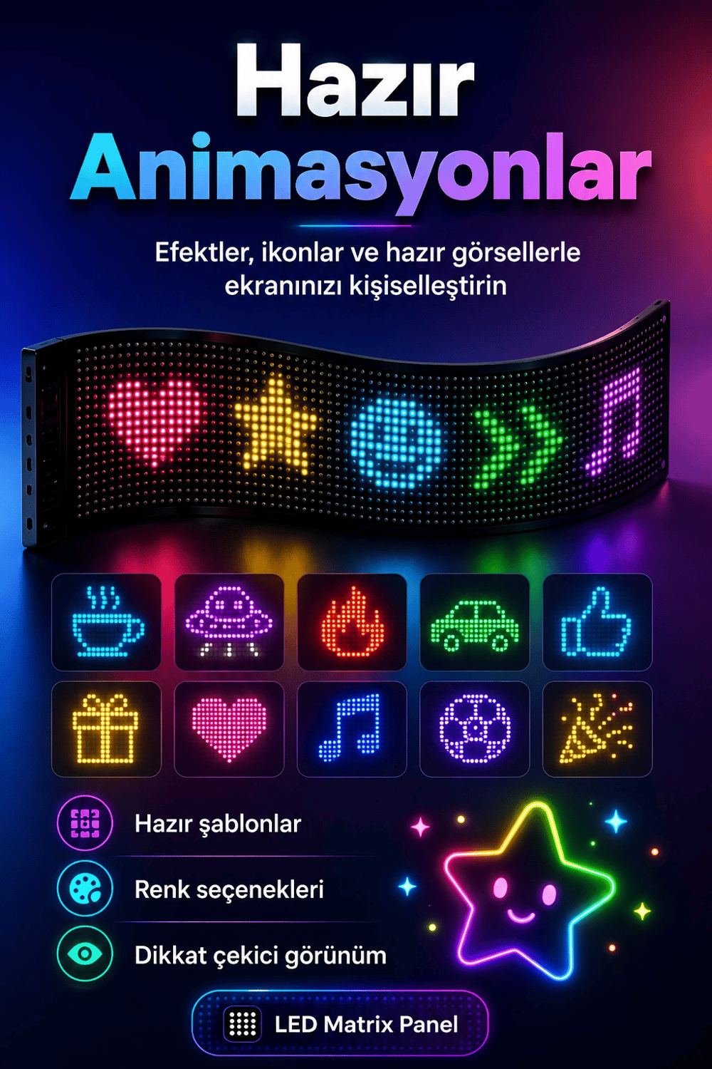 Araç Mağaza Ve Vitrin İçin Renkli LED Kayan Yazı Paneli Kumandalı Ekran