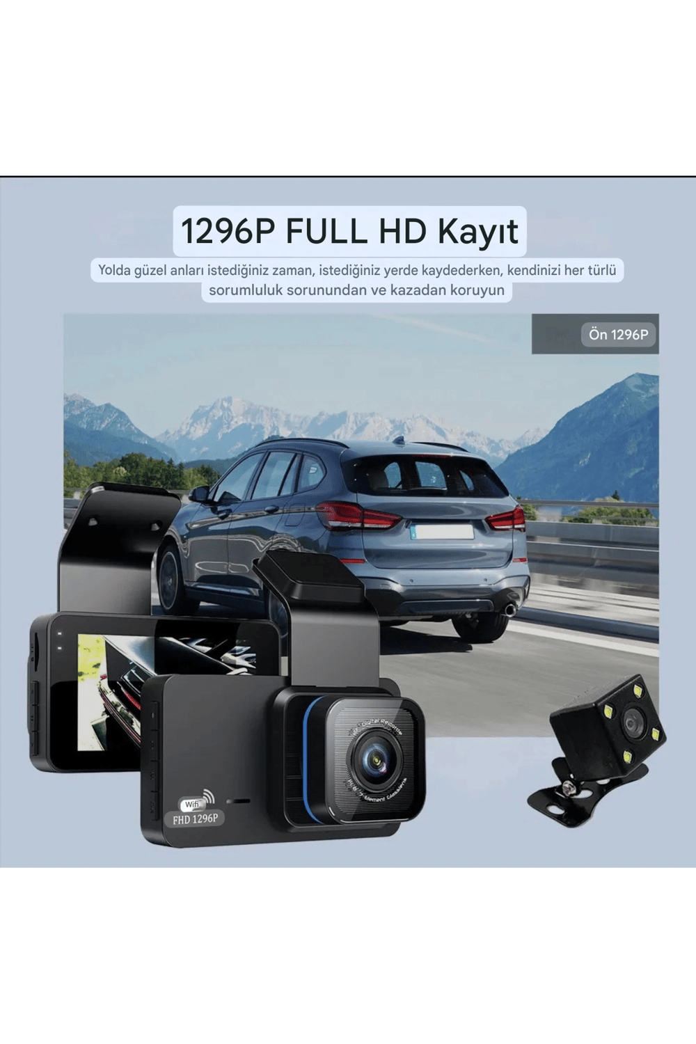 Araç içi çift lens wifi dash cam 1080P gece görüşlü çarpışma algılamalı video kamera