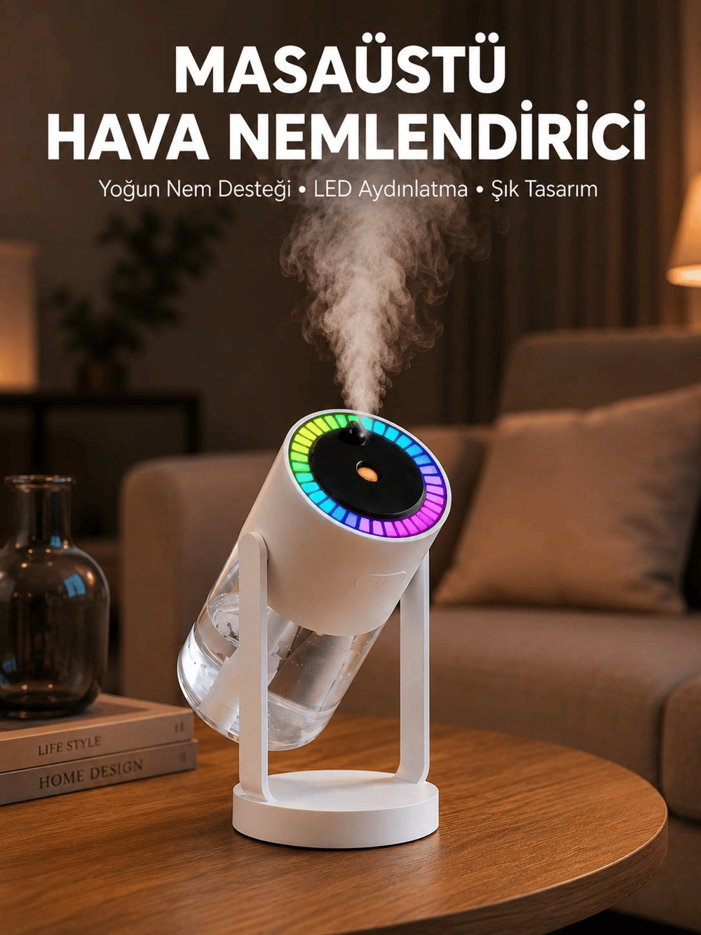 Araç ve Ev İçin Hava Nemlendirici Projektörlü Sessiz Buhar Yeni Nesil
