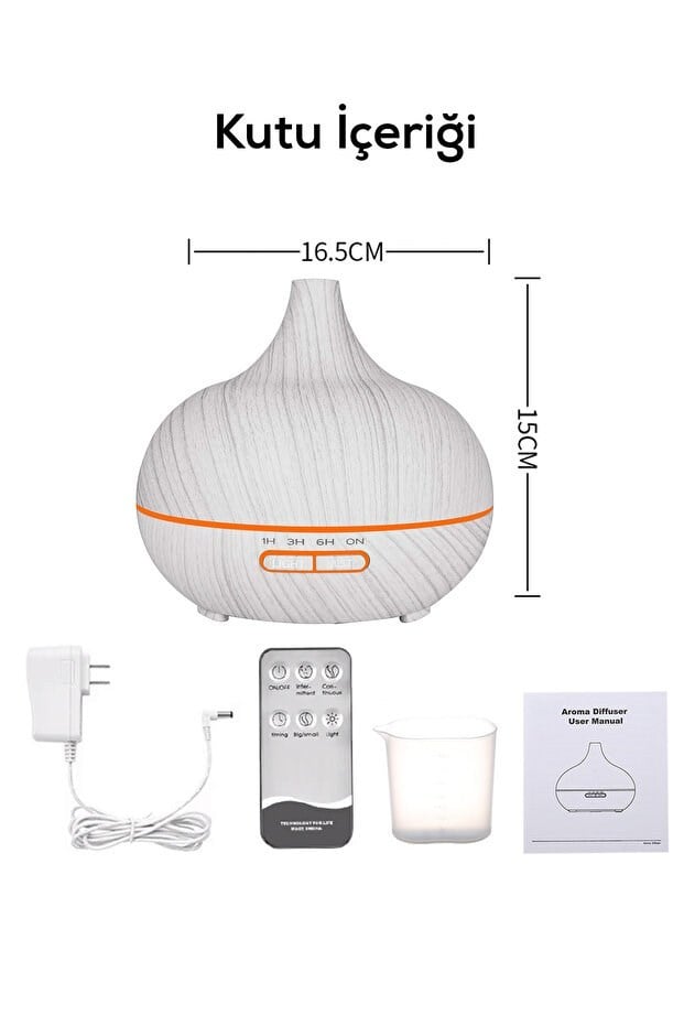 Aroma Difüzör Gece Işığı 7 Led Nemlendirici Kumandalı 550 ml Buhar Makinesi