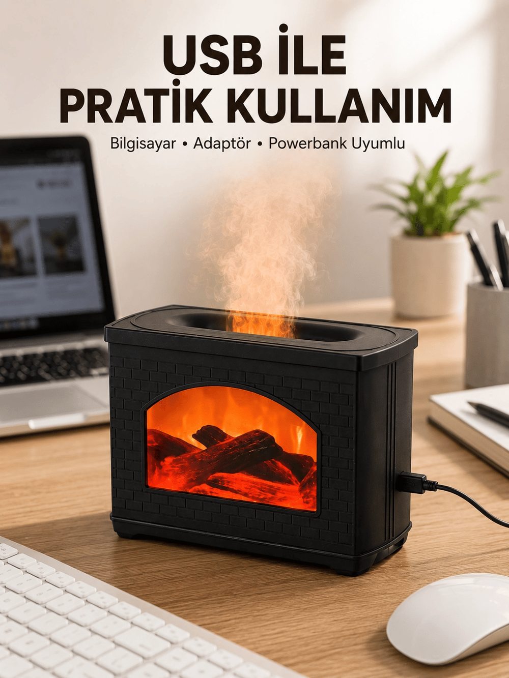Aromaterapi Difüzör Ultrasonik Sessiz Nemlendirici USB Destekli