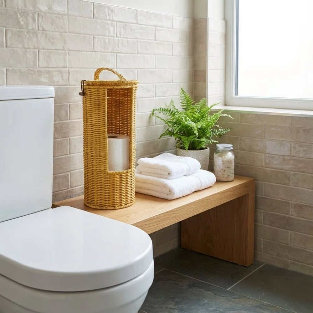 Askılı Plastik Rattan Tuvalet Kâğıdı Standı – Hasır Görünümlü, Kapaklı, Yedekli Wc Kâğıtlık, Banyo Ve Tuvalet İçin Dekoratif Organizer Bx40