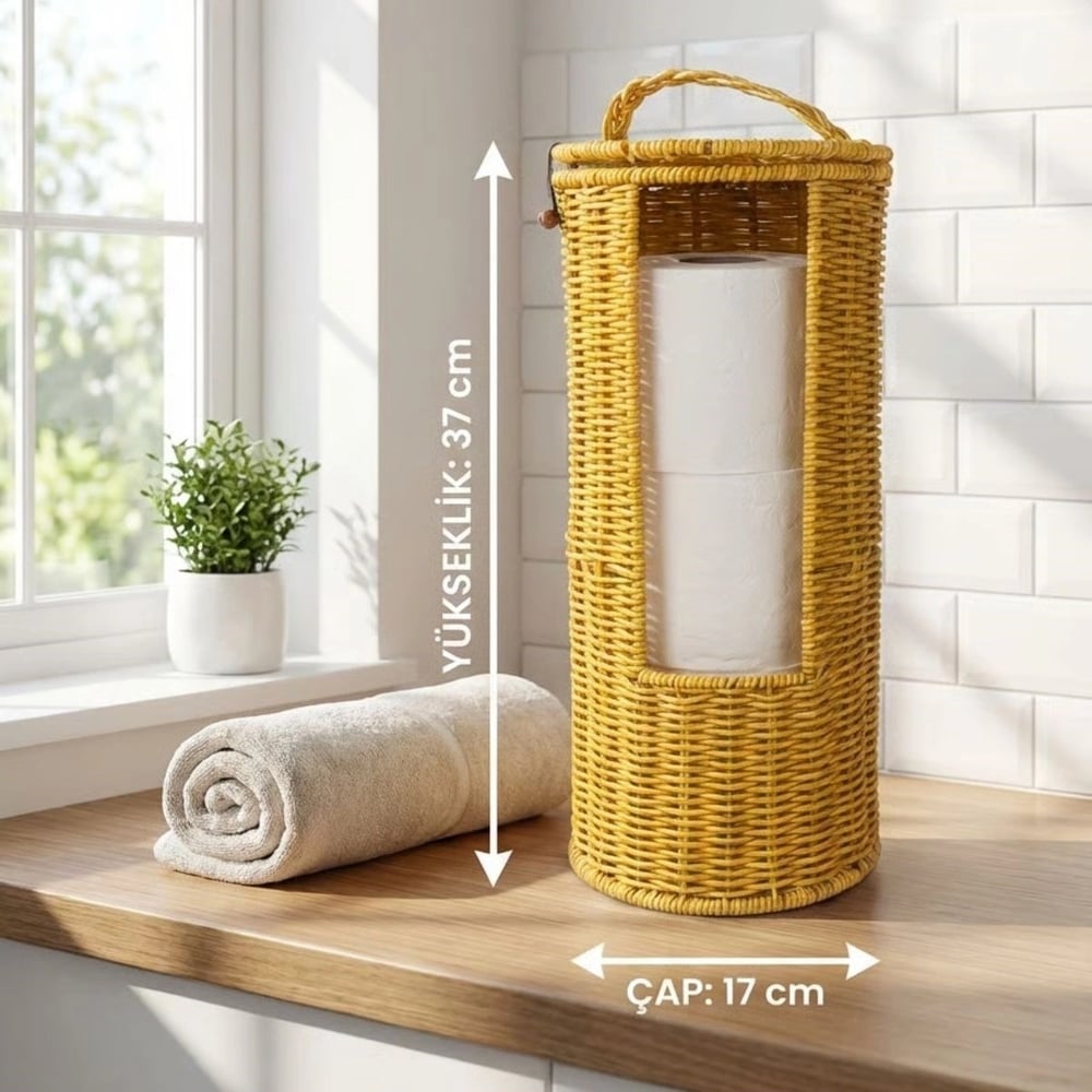Askılı Plastik Rattan Tuvalet Kâğıdı Standı – Hasır Görünümlü, Kapaklı, Yedekli Wc Kâğıtlık, Banyo Ve Tuvalet İçin Dekoratif Organizer Bx40