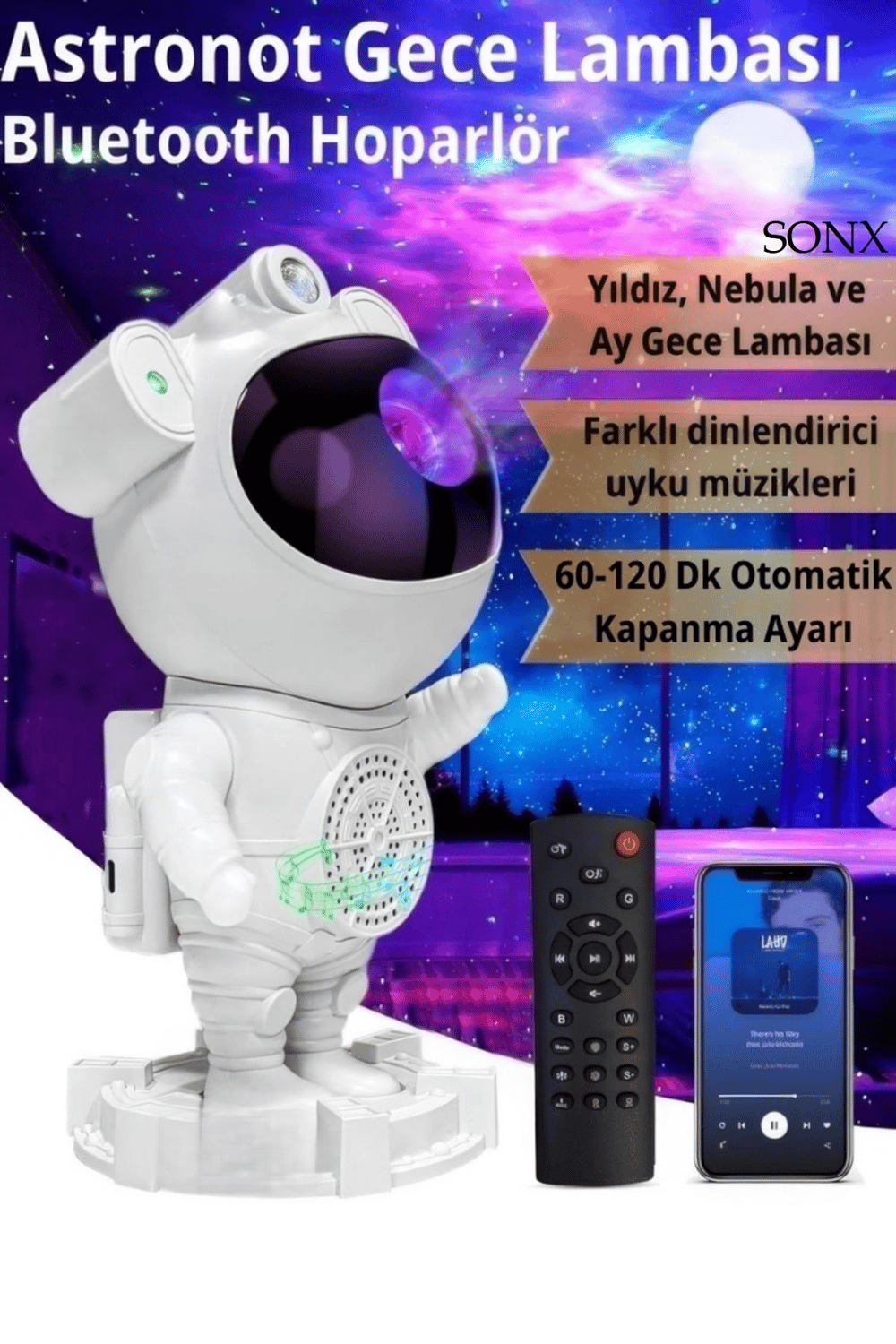Astronot Bluetooth Hoparlör Bulutsusu Galax yAy Tavan Gökyüzü Projektör Zamanlayıcı Gece Lambası