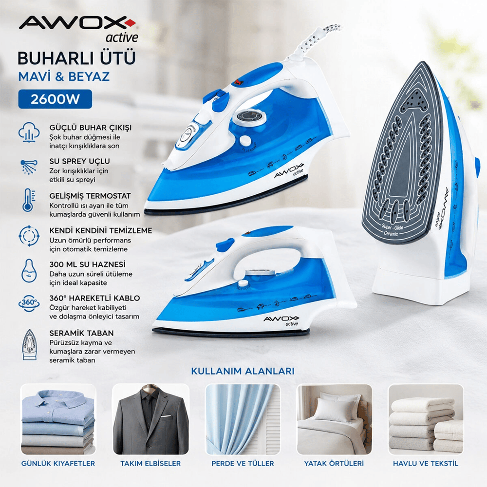 Awox Active Buharlı Ütü 2600 Watt Bx40