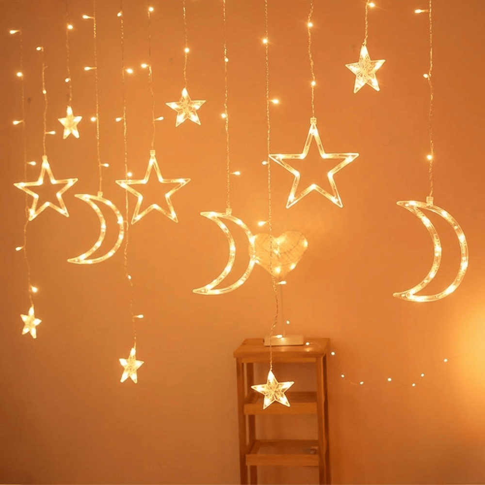 Ay Ve Yıldız Figürlü Kumandalı 12 Sarkıtlı 120 Led Dekor Işık – Dekoratif Ortam Ve Masaüstü Aydınlatması Bx40