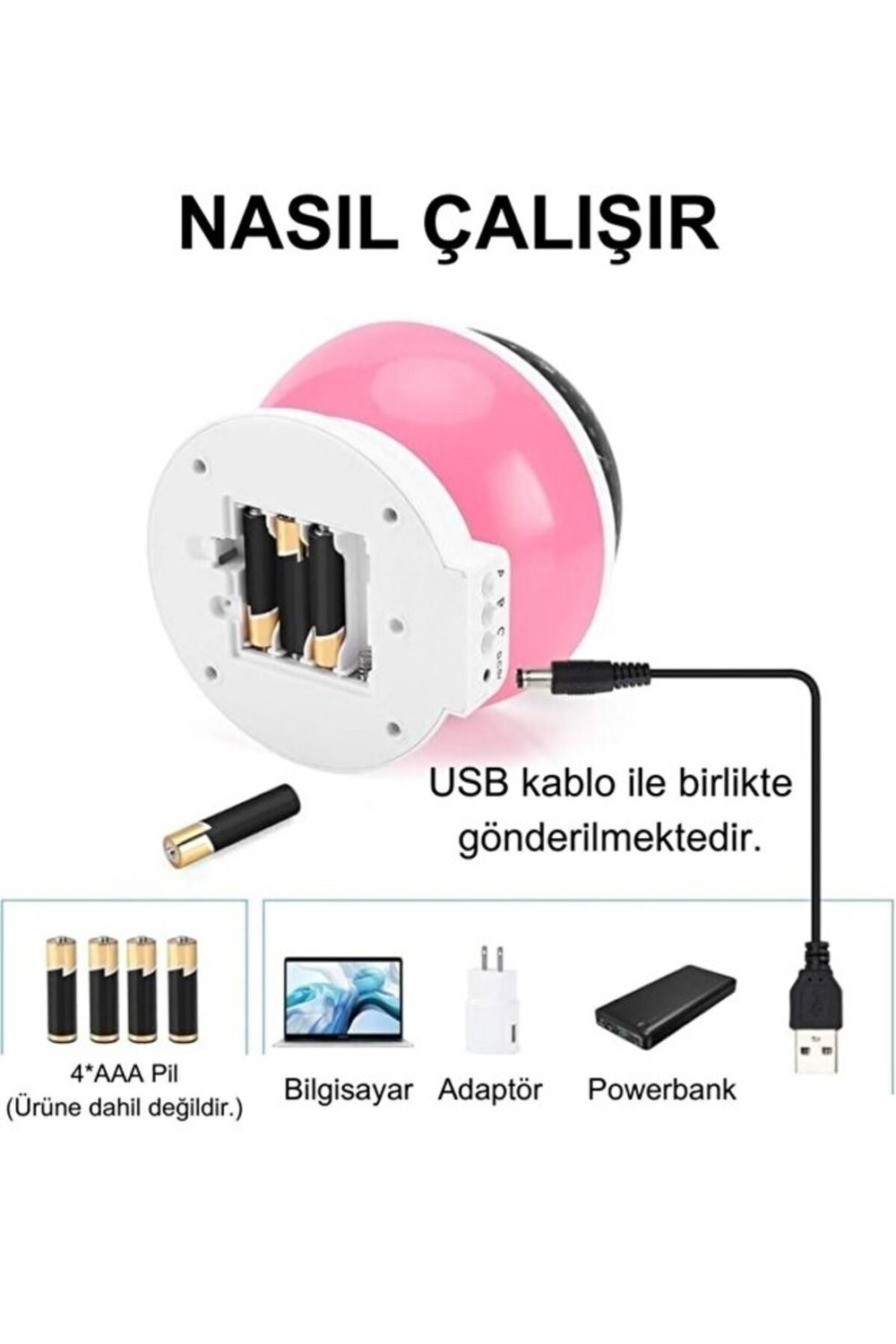 Ay ve Yıldızlı Gökyüzü Yansıtmalı Dönen Projeksiyon Gece Lambası- Çocuk Bebek Odası Pembe