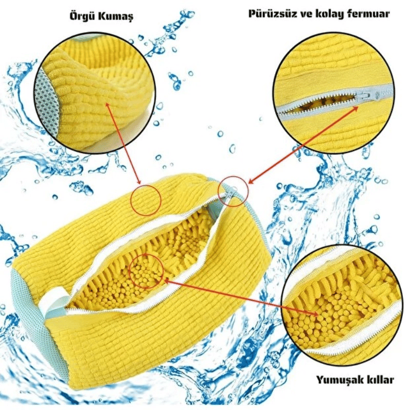 Mikrofiber Astarlı 1 Adet Ayakkabı Yıkama Torbası - Fermuarlı Spor Ayakkabı Koruyucu BX-313582