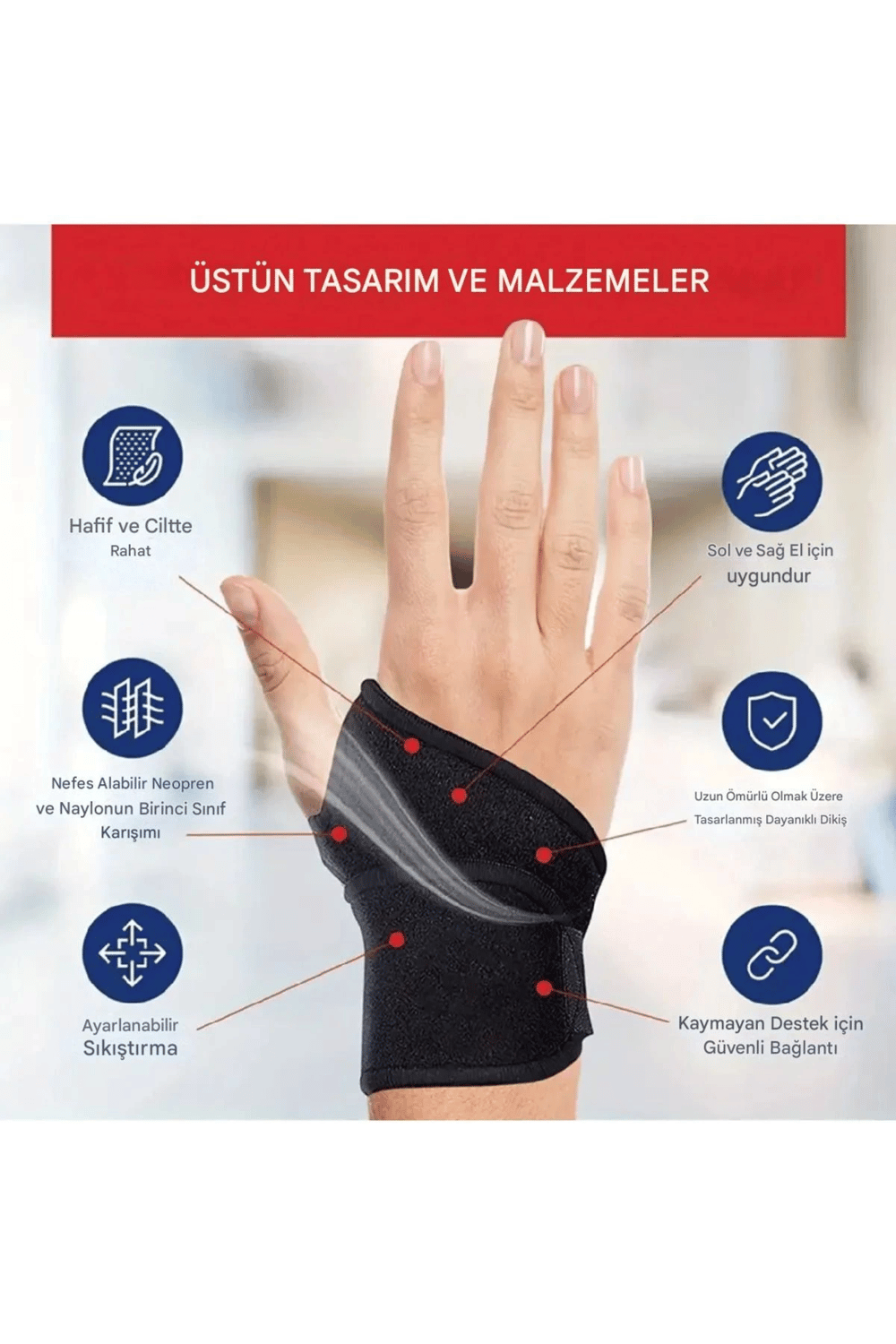 Ayarlanabilir Destekli Kadın&erkek El Bilekliği Sağ & Sol El Uyumlu, Spor Ve Günlük Kullanıma Uygun