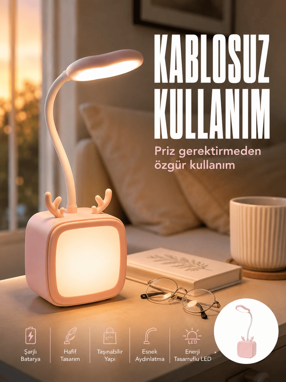 Ayarlanabilir LED Masa Lambası Şarjlı Modern Aydınlatma
