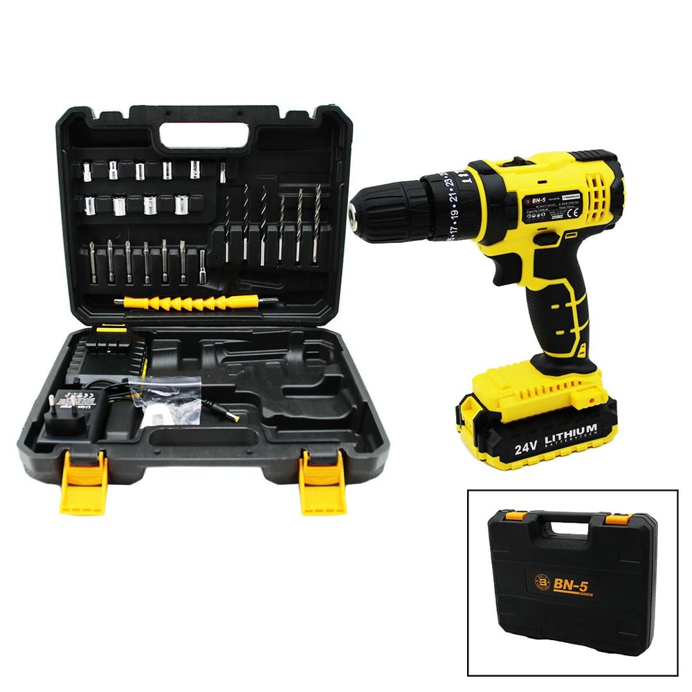 BANCO BN-5 F-136 STANLIY SARI 24W PROFESSIONAL ŞARJLI DARBELİ MATKAP SETİ ÇANTALI (3936)