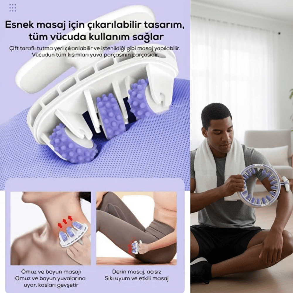 BUFFER® 14 Tekerlekli 360° Selülit Karşıtı Masaj Aleti – Çıkarılabilir 3 Tekerleği Çıkarılabilen, Bacak, Kol ve Karın İçin Sıkılaştırıcı Masaj Rulosu