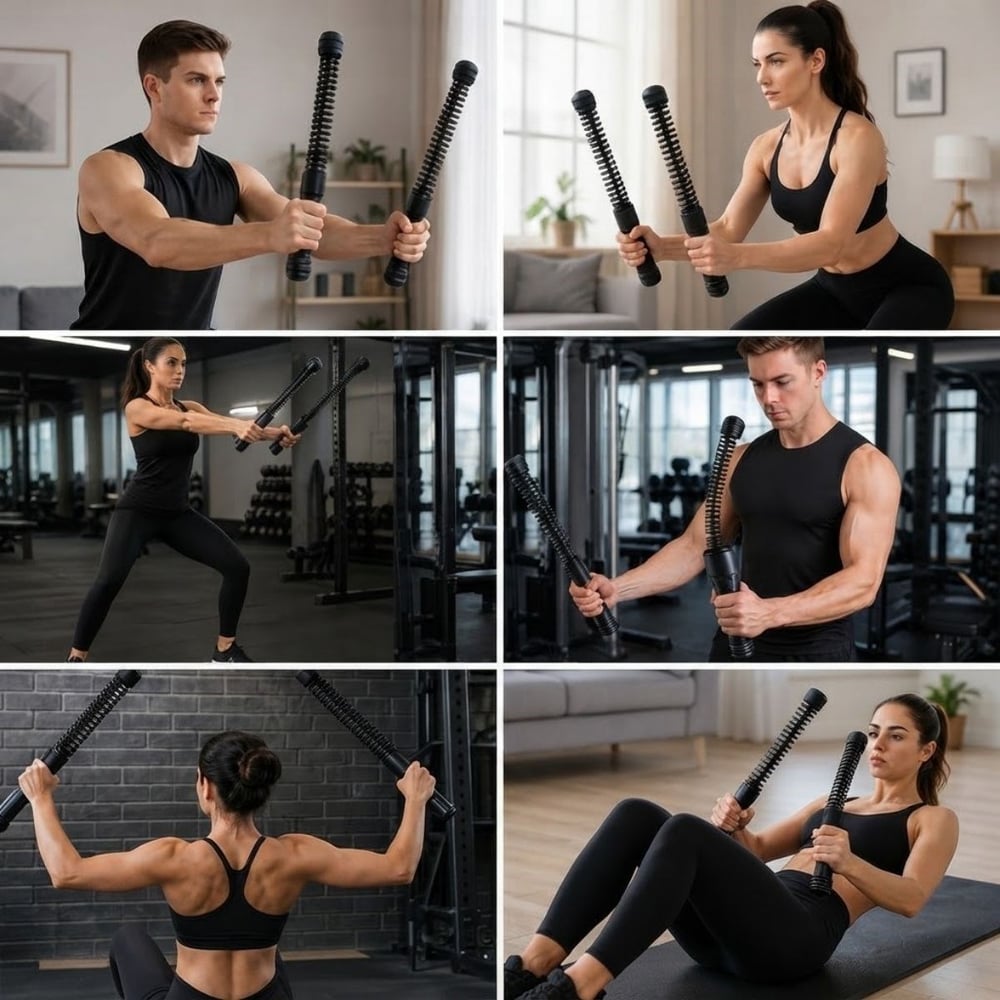 BUFFER® 2li Battle Rope Titreşimli Egzersiz Çubuğu, Yaylı Dalga Mekanizmalı Kol, Omuz, Göğüs, Sırt ve Core Antrenman Aleti