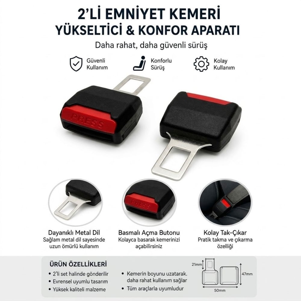 BUFFER® 2li Emniyet Kemeri Yükseltici ve Konfor Aparatı