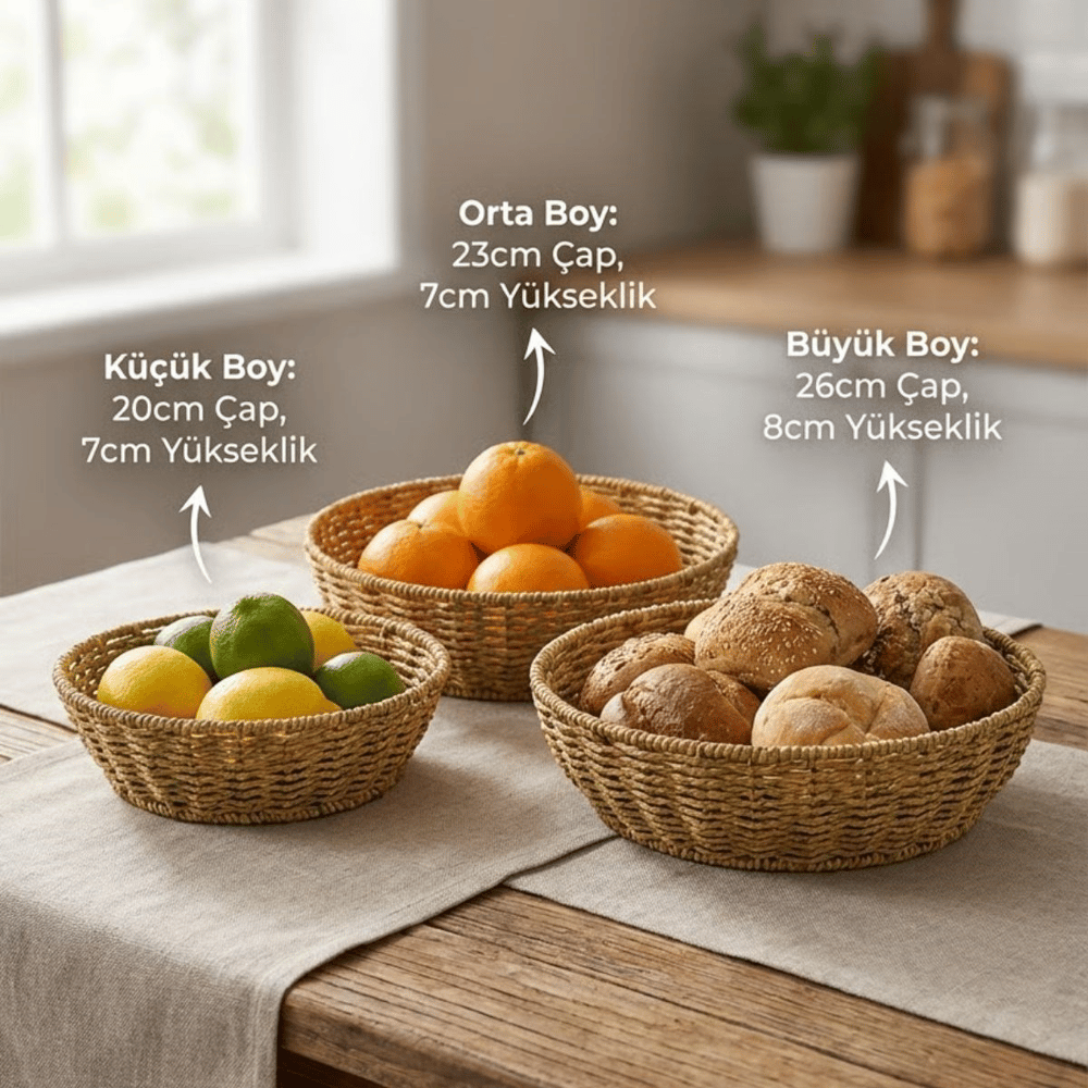 BUFFER® 3’lü Plastik Rattan Çanak Seti – Hasır Görünümlü İç İçe Geçebilen Sunum ve Düzenleme Kaseleri, Mutfak & Masaüstü Çok Amaçlı Organizer