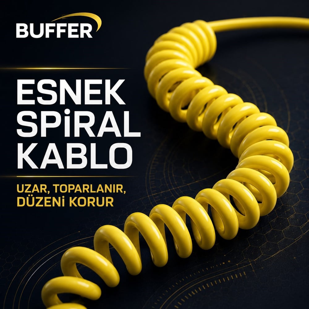 BUFFER® 4ü 1 Arada Esnek Spiral Hızlı Şarj Kablosu, Araç İçi Yaylı Kablo, Type-C ve Lightning Uyumlu Çoklu Şarj Kablosu