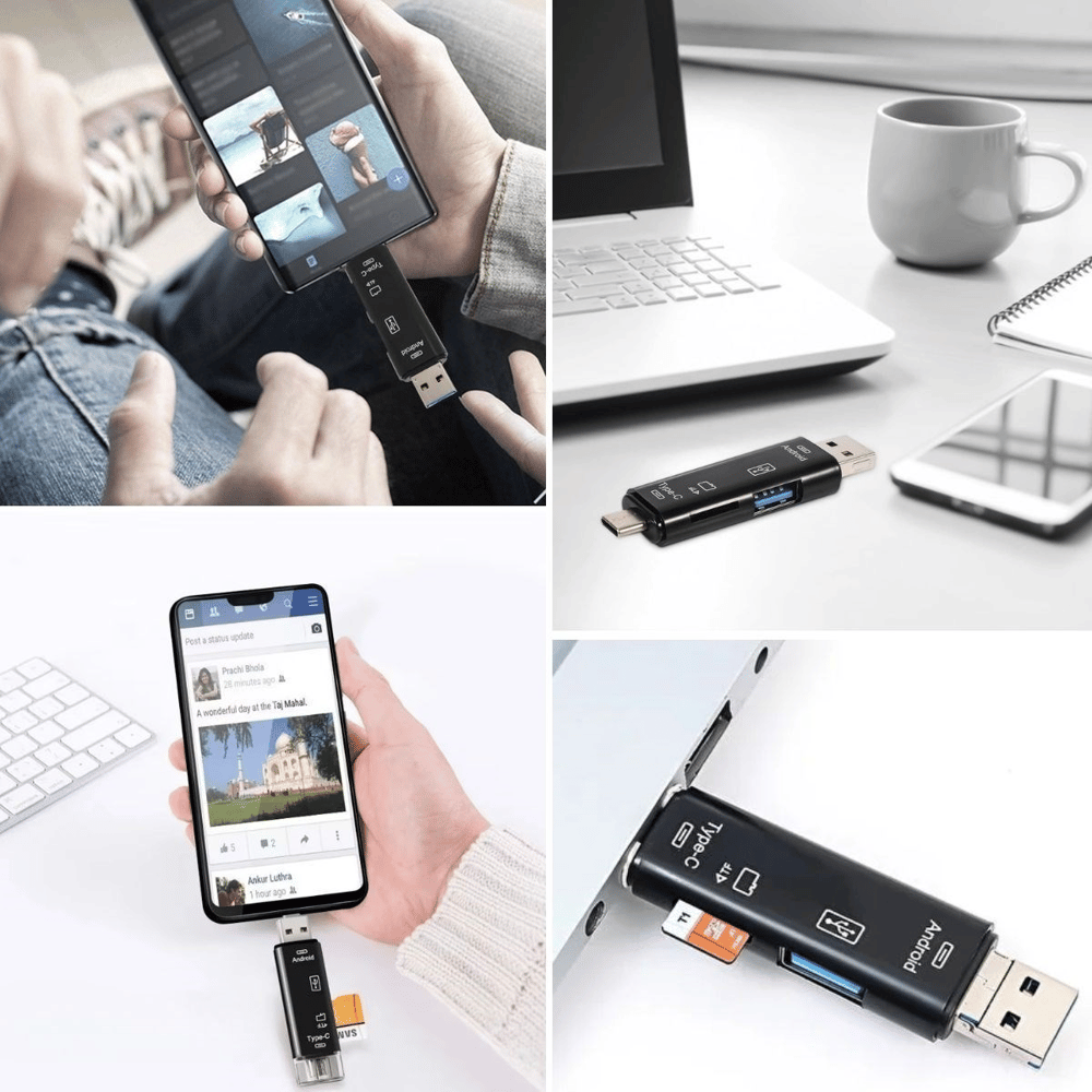 BUFFER® 5 In 1 Çok Fonksiyonlu USB 2.0 Micro Sd Kart Okuyucu - Usb/micro Usb/type-C Çıkışlı, Otg Çevirici