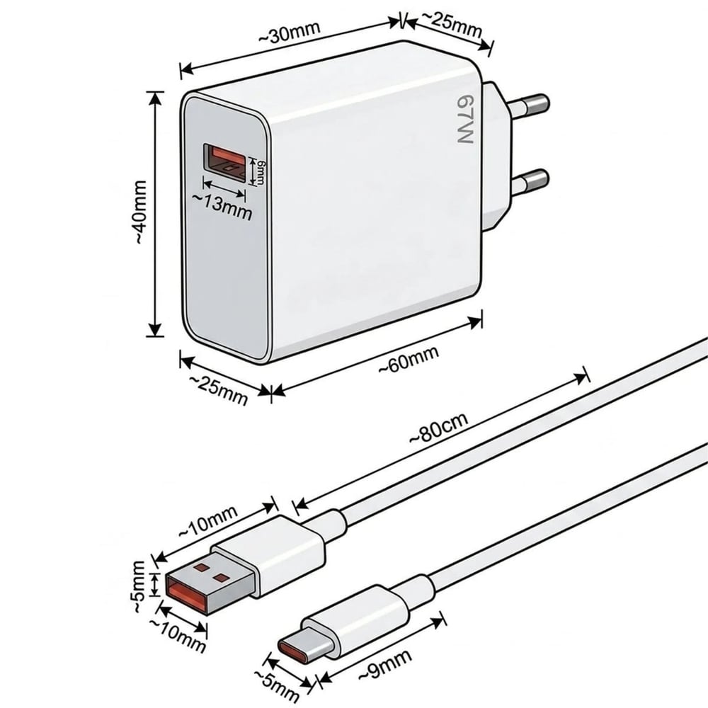 BUFFER® 67W Hızlı Şarj Adaptörü USB to Type-C – PD Destekli, Akıllı Hızlı Şarj Başlığı, Güvenli Güç Adaptörü