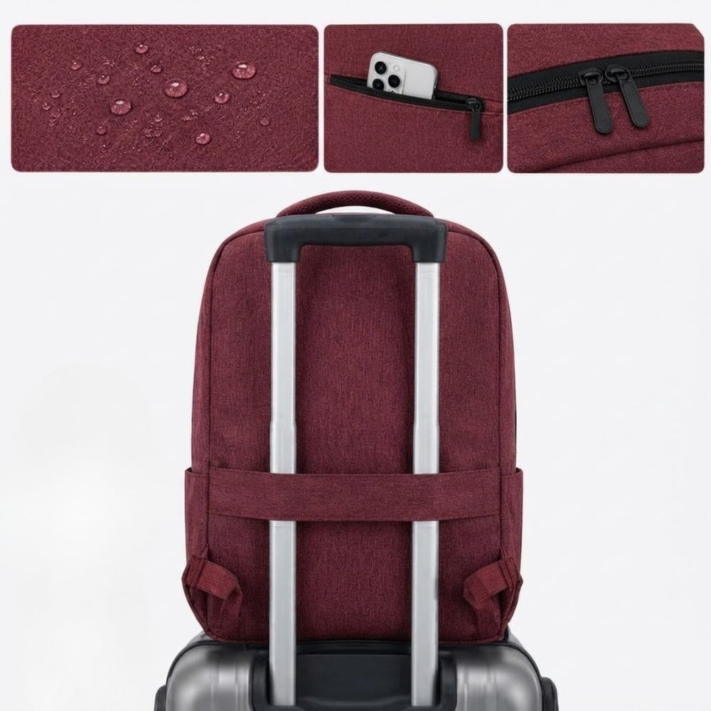 BUFFER® Bordo Laptop Sırt Çantası, Bilgisayar Korumalı İç Bölmeli Notebook Çantası, Organizer Cepli ve USB Şarj Portlu