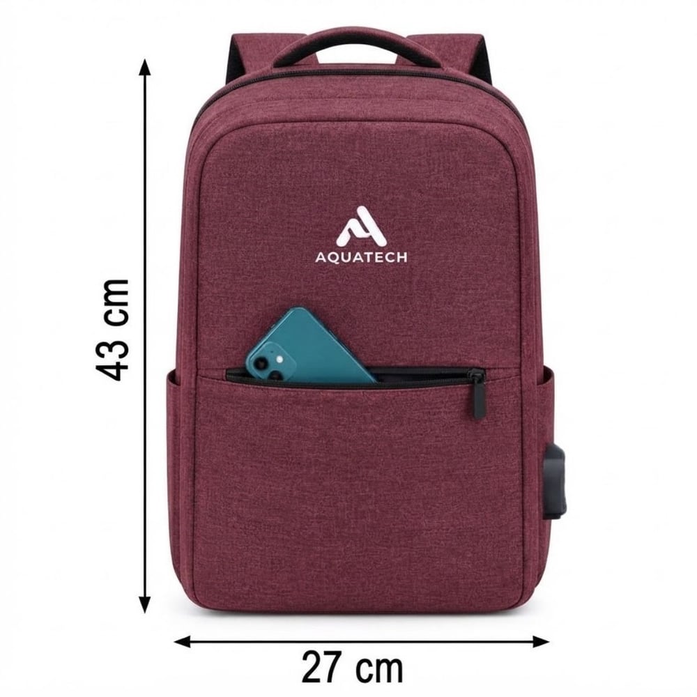 BUFFER® Bordo Laptop Sırt Çantası, Bilgisayar Korumalı İç Bölmeli Notebook Çantası, Organizer Cepli ve USB Şarj Portlu