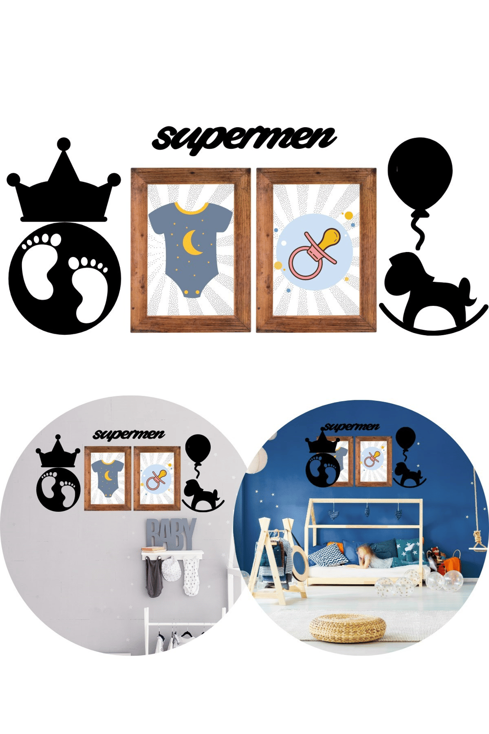 BUFFER® DECO103 Supermen Dekoratif Duvar Süsü Tablo Aksesuar Ahşap Tasarım Hediye Pano Sticker Seti