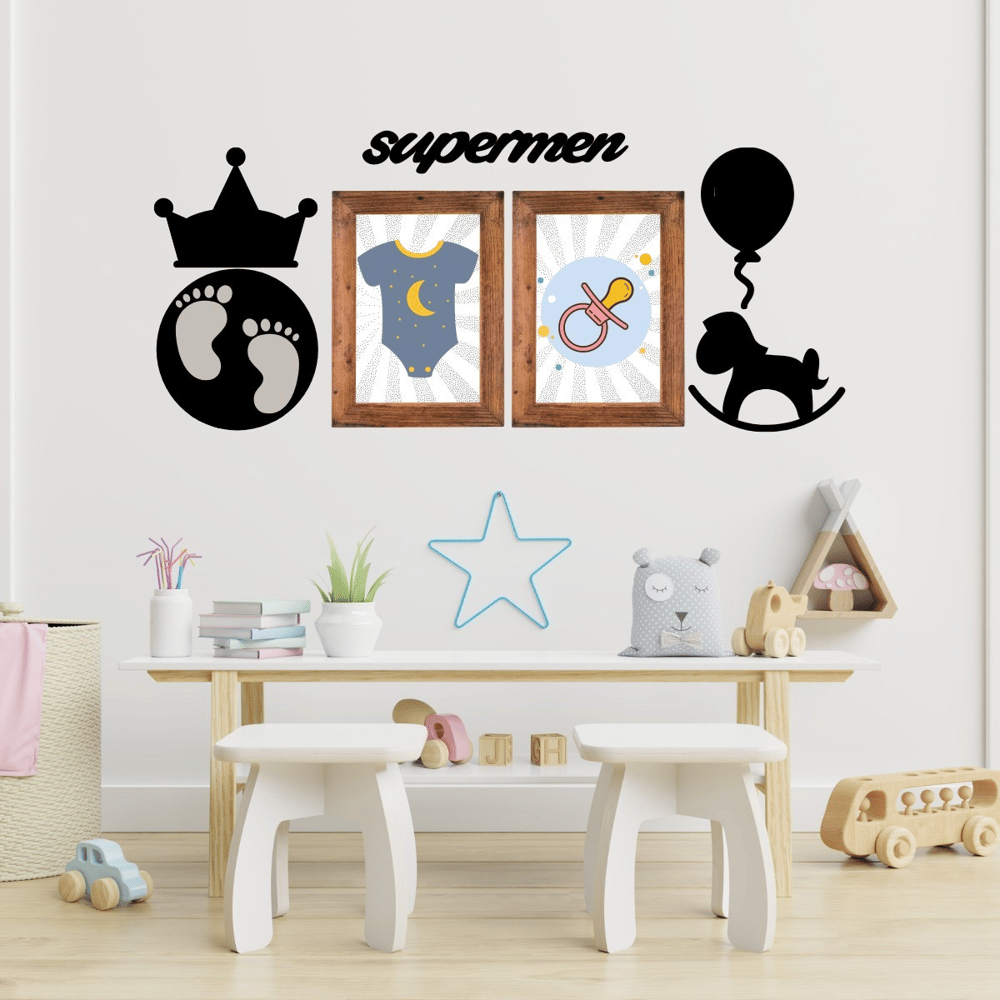 BUFFER® DECO103 Supermen Dekoratif Duvar Süsü Tablo Aksesuar Ahşap Tasarım Hediye Pano Sticker Seti