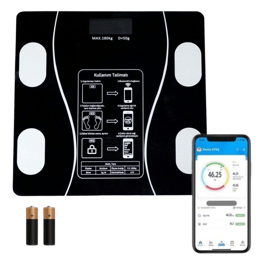 BUFFER® Dijital Baskül Yağ Ölçer Fonksiyonlu Akıllı Baskül Bluetooth Bağlantılı Tartı