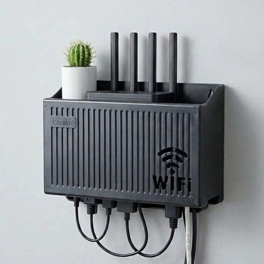 BUFFER® Duvar Tipi Wi-Fi Modem Saklama Kutusu(Siyah) – Kablo Düzenleyici Router Raf Organizer