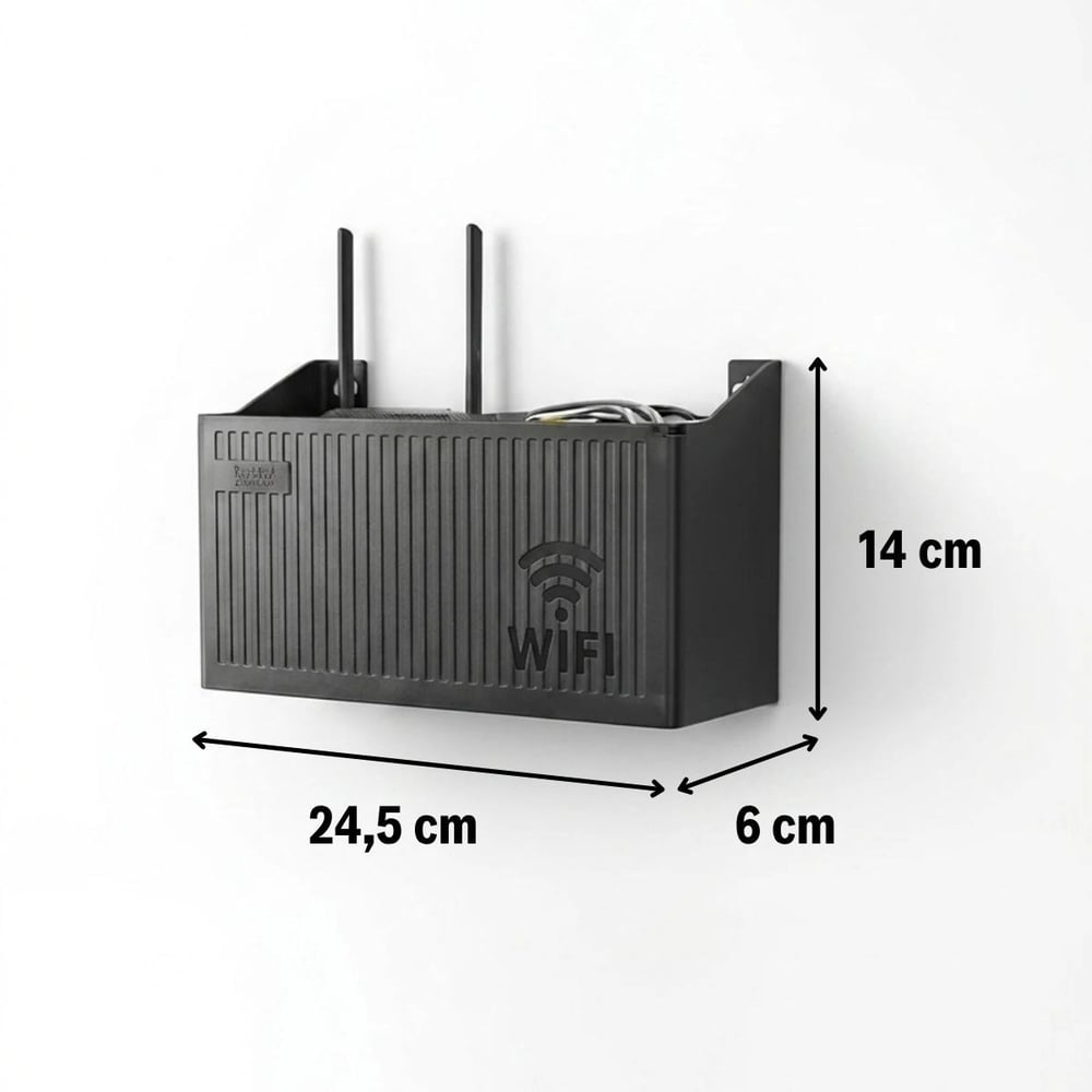 BUFFER® Duvar Tipi Wi-Fi Modem Saklama Kutusu(Siyah) – Kablo Düzenleyici Router Raf Organizer