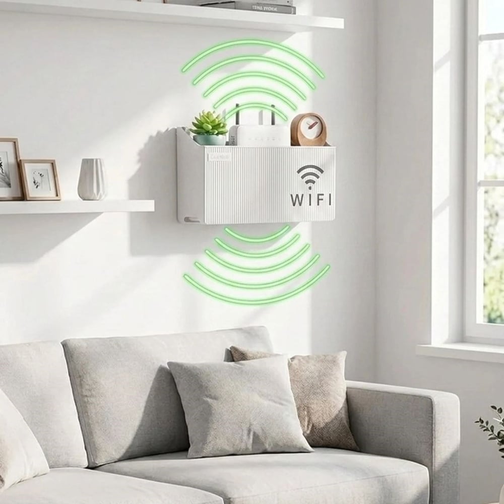 BUFFER® Duvar Tipi Wi-Fi Modem Saklama Kutusu(Beyaz) – Kablo Düzenleyici Router Raf Organizer