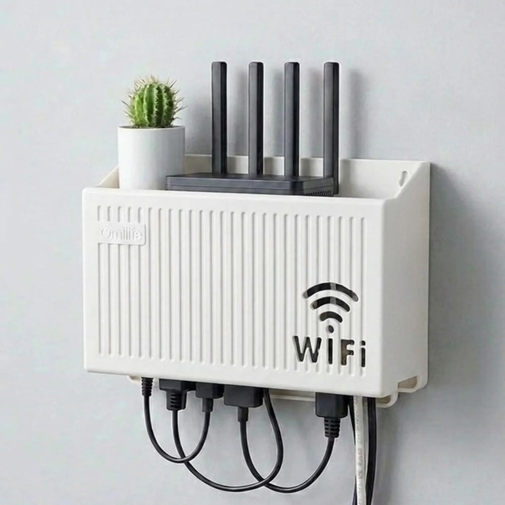 BUFFER® Duvar Tipi Wi-Fi Modem Saklama Kutusu(Beyaz) – Kablo Düzenleyici Router Raf Organizer