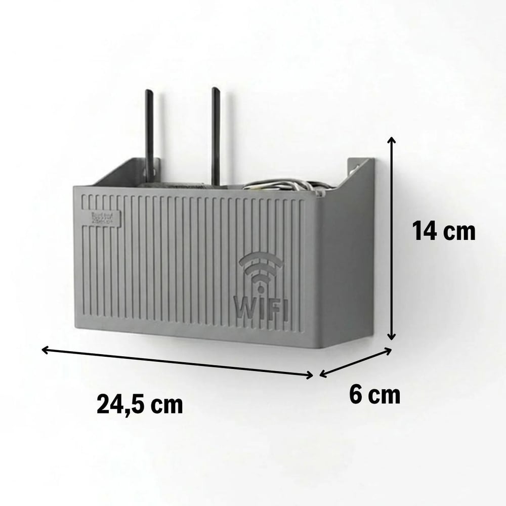 BUFFER® Duvar Tipi Wi-Fi Modem Saklama Kutusu(Gri) – Kablo Düzenleyici Router Raf Organizer
