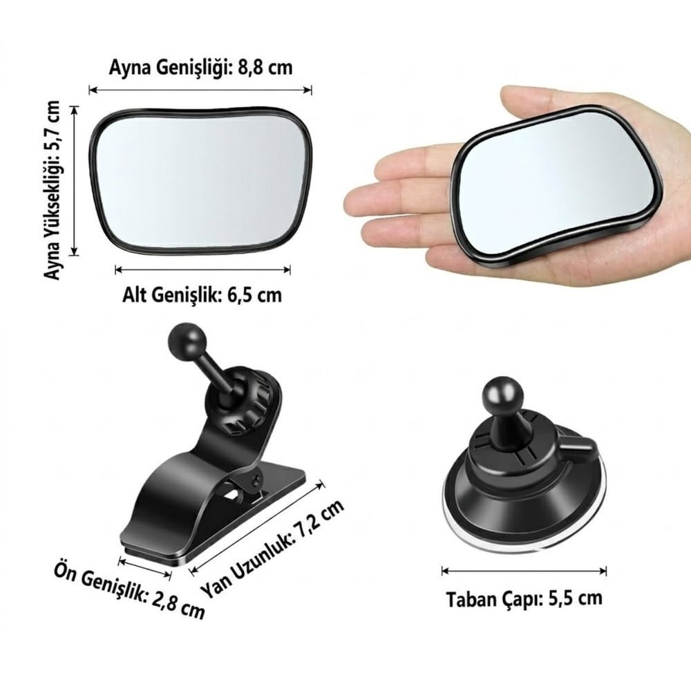 BUFFER® Geniş Açı Panoramik Araç İçi Bebek Gözlem Aynası – Vantuz ve Klips Seçenekli Araç İçi Çocuk Kontrol Aynası