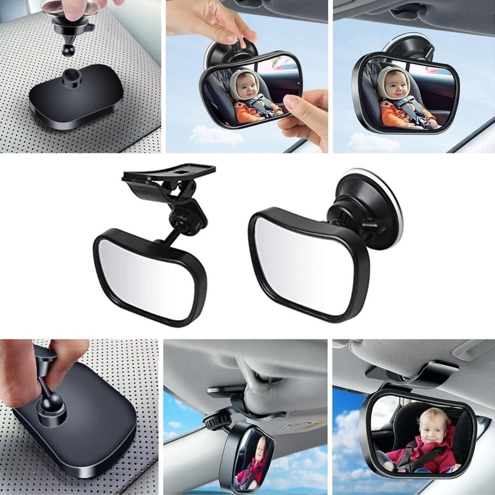 BUFFER® Geniş Açı Panoramik Araç İçi Bebek Gözlem Aynası – Vantuz ve Klips Seçenekli Araç İçi Çocuk Kontrol Aynası
