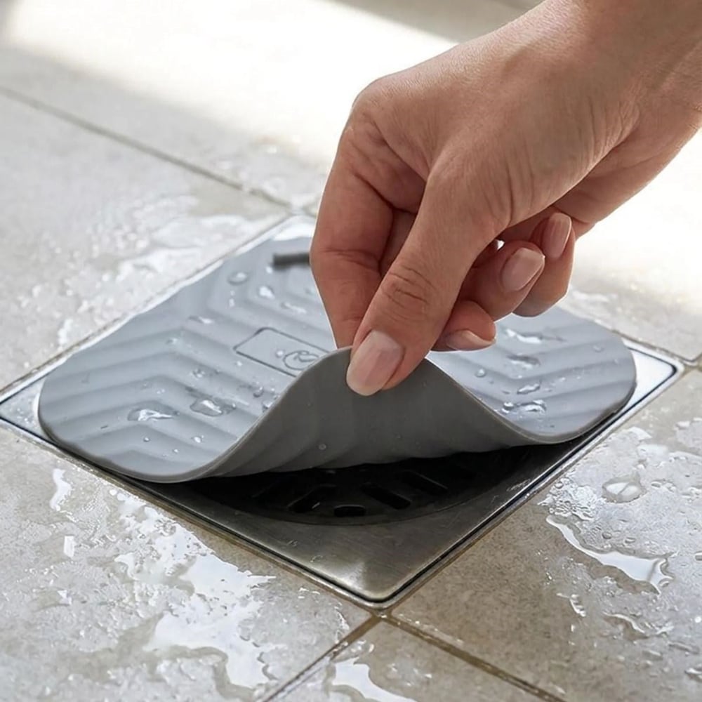 BUFFER® Gri Kare Evye Gider Koku Önleyici Silikon Mat – Lavabo Süzgeç ve Haşere Engelleyici