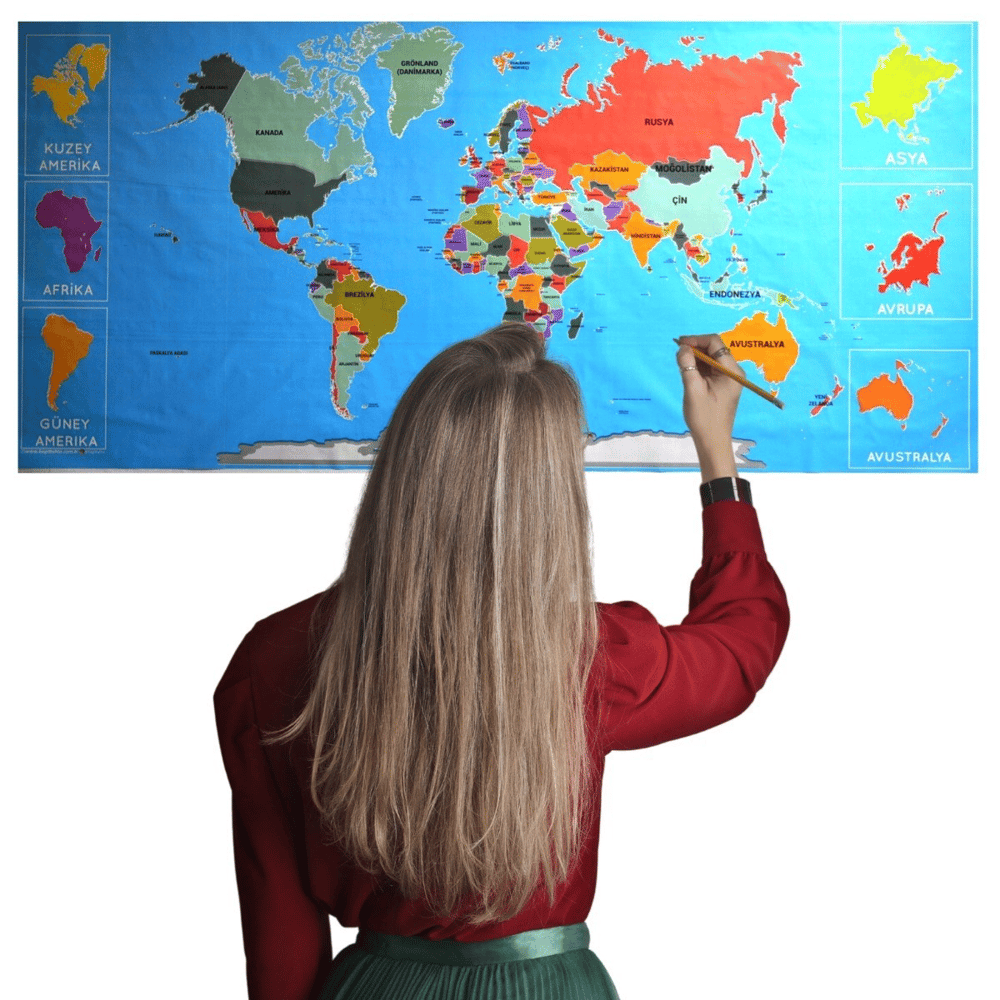 BUFFER® Renkli Atlas Dünya Haritası Manyetik Yapıştırıcı Gerektirmeyen Duvar Stickerı 118 CM * 56 CM
