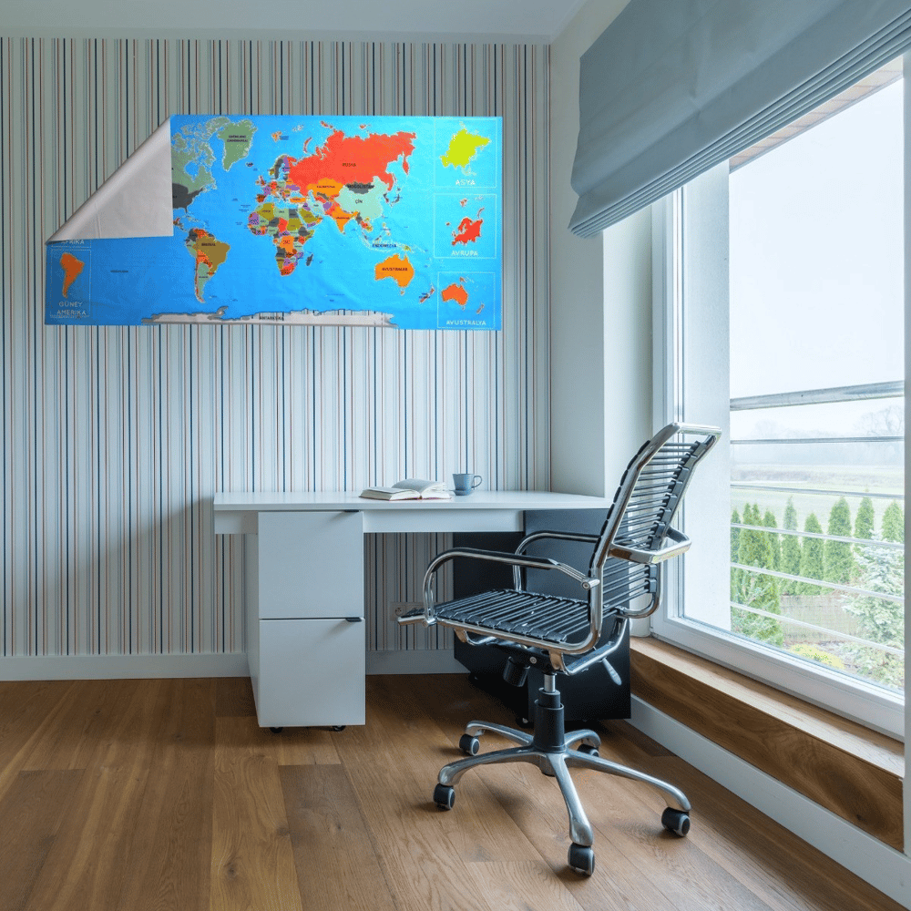 BUFFER® Renkli Atlas Dünya Haritası Manyetik Yapıştırıcı Gerektirmeyen Duvar Stickerı 118 CM * 56 CM