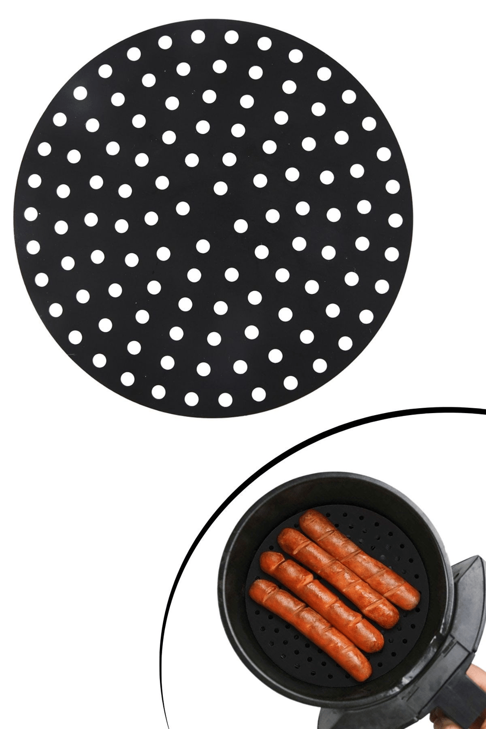BUFFER® Siyah Isıya Dayanıklı Yıkanılabilir Silikon Fırın Ve Airfryer Yuvarlak Model Pişirme Matı 23 Cm