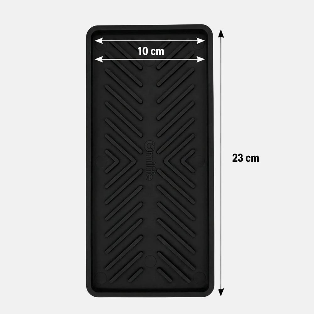 BUFFER® Siyah Silikon Yağdanlık Altlığı – Kaydırmaz Mutfak Organizer 23x10 cm