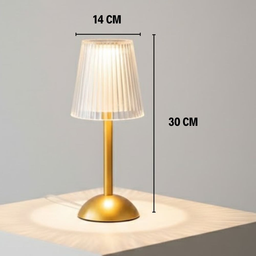 BUFFER® Uzun Klasik Çizgili Model LED Masa Lambası – Dokunmatik, 3 Renk Işık Modlu, Şarjlı Dekoratif Gece Lambası