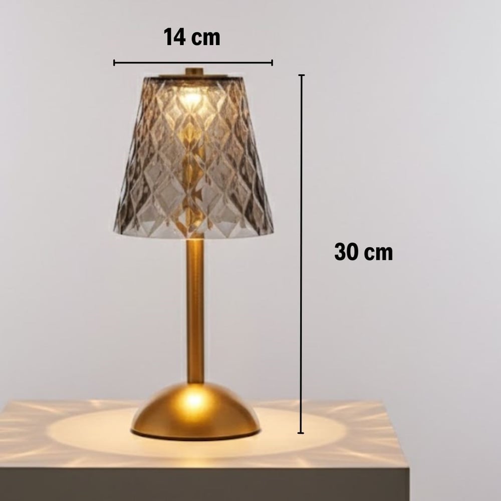 BUFFER® Uzun Klasik Gri Baklava Model LED Masa Lambası – Dokunmatik, 3 Renk Işık Modlu, Şarjlı Dekoratif Gece Lambası