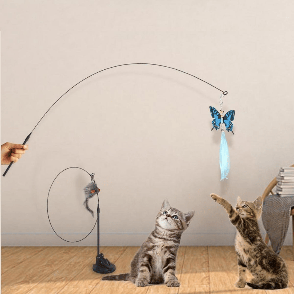 BUFFER® Vantuzlu Tüylü Zilli Olta Kedi Oyuncağı 2 Oltalı